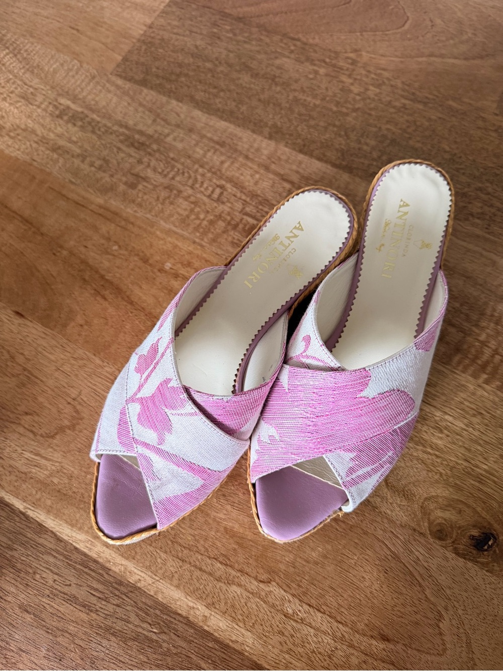 CLEAROUT Made in Italy Designer Espadrilles Wedges Pink Jacquard